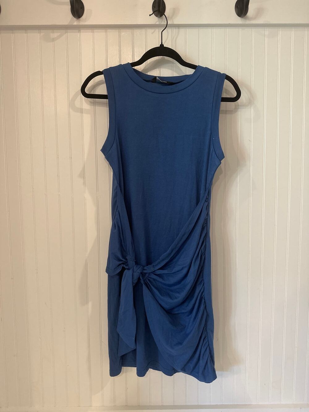 Fashion Nova Women's Blue Sleeveless Ruched Tie Front Dress Small